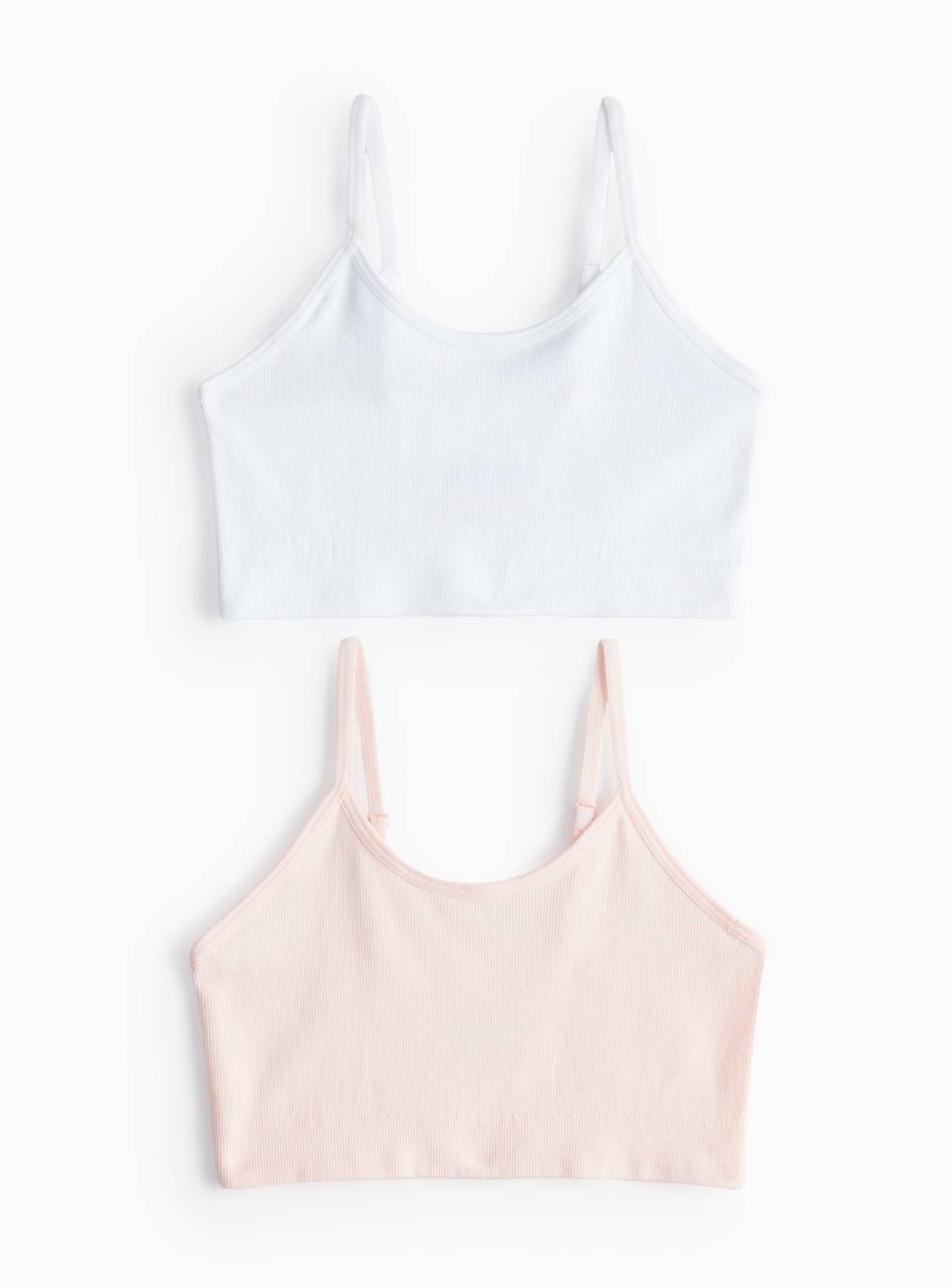 Pink & White Seamfree Ribbed Crop Top 2 Pack 12-14 years - Image 1